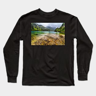 Lake in mountains, in a rainy day Long Sleeve T-Shirt